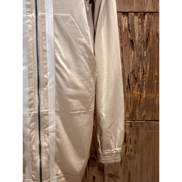 Roque Italy Womens Zip-Up Long Cardigan W/ Removable Hood Pale Pink White Stripe - Picture 3 of 8